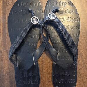 Juicy Couture Black Flip Flops with Silver Accents